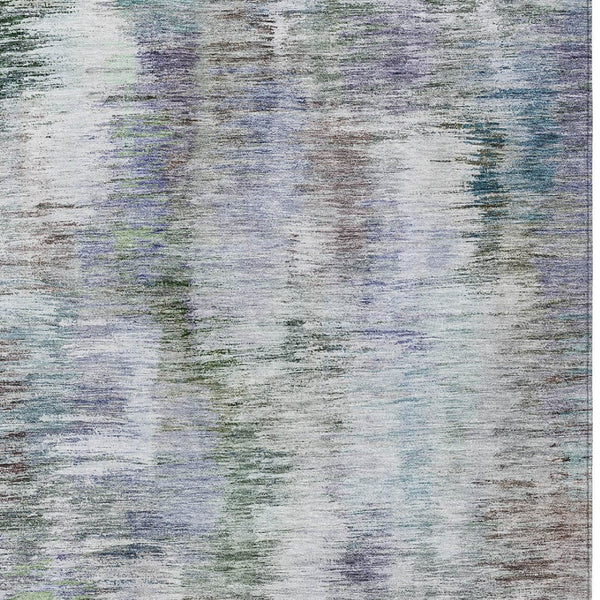 Homeroots 3' Inviting Green Gray And Purple Abstract Washable Indoor Outdoor Area Rug For Versatile Spaces 10' X 14' Polyester 587841