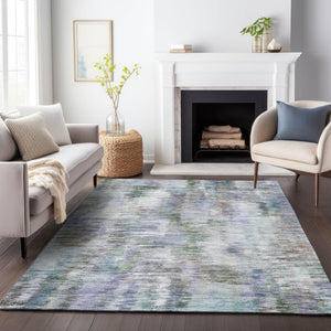 Homeroots 3' Inviting Green Gray And Purple Abstract Washable Indoor Outdoor Area Rug For Versatile Spaces 10' X 14' Polyester 587841