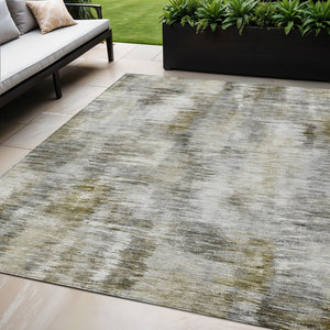 Homeroots 3' Inviting Green Gray And Purple Abstract Washable Indoor Outdoor Area Rug For Versatile Spaces 5' X 8' Polyester 587843