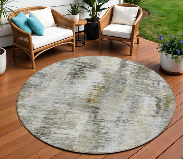 Homeroots 3' Inviting Green Gray And Purple Abstract Washable Indoor Outdoor Area Rug For Versatile Spaces 8' Round Polyester 587844