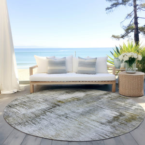 Homeroots 3' Inviting Green Gray And Purple Abstract Washable Indoor Outdoor Area Rug For Versatile Spaces 8' Round Polyester 587844