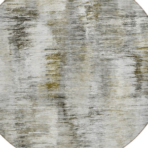 Homeroots 3' Inviting Green Gray And Purple Abstract Washable Indoor Outdoor Area Rug For Versatile Spaces 8' Round Polyester 587844
