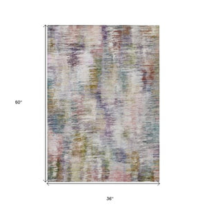 Homeroots 3' Inviting Green Gray And Purple Abstract Washable Indoor Outdoor Area Rug For Versatile Spaces 3' X 5' Polyester 587848