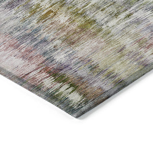 Homeroots 3' Inviting Green Gray And Purple Abstract Washable Indoor Outdoor Area Rug For Versatile Spaces 3' X 5' Polyester 587848