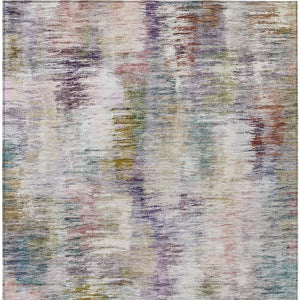 Homeroots 3' Inviting Green Gray And Purple Abstract Washable Indoor Outdoor Area Rug For Versatile Spaces 5' X 8' Polyester 587849