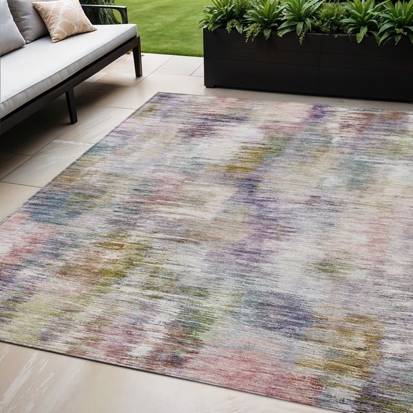 Homeroots 3' Inviting Green Gray And Purple Abstract Washable Indoor Outdoor Area Rug For Versatile Spaces 5' X 8' Polyester 587849