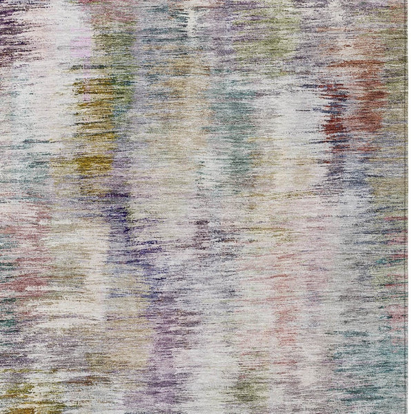 Homeroots 3' Inviting Green Gray And Purple Abstract Washable Indoor Outdoor Area Rug For Versatile Spaces 5' X 8' Polyester 587849