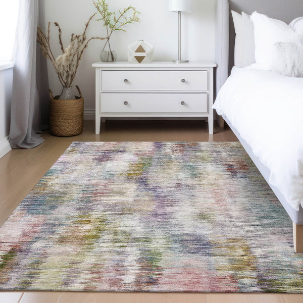 Homeroots 3' Inviting Green Gray And Purple Abstract Washable Indoor Outdoor Area Rug For Versatile Spaces 5' X 8' Polyester 587849