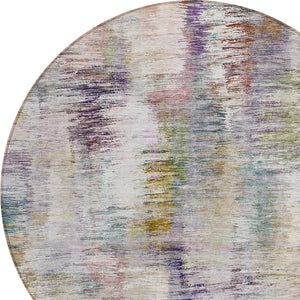 Homeroots 3' Inviting Green Gray And Purple Abstract Washable Indoor Outdoor Area Rug For Versatile Spaces 8' Round Polyester 587850