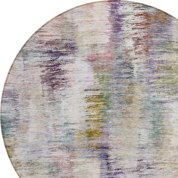 Homeroots 3' Inviting Green Gray And Purple Abstract Washable Indoor Outdoor Area Rug For Versatile Spaces 8' Round Polyester 587850