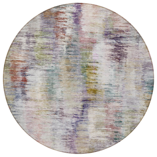 Homeroots 3' Inviting Green Gray And Purple Abstract Washable Indoor Outdoor Area Rug For Versatile Spaces 8' Round Polyester 587850