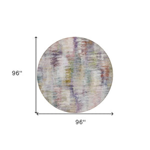 Homeroots 3' Inviting Green Gray And Purple Abstract Washable Indoor Outdoor Area Rug For Versatile Spaces 8' Round Polyester 587850
