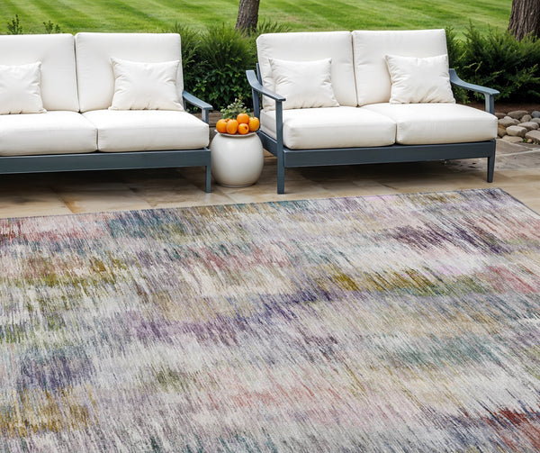 Homeroots 3' Inviting Green Gray And Purple Abstract Washable Indoor Outdoor Area Rug For Versatile Spaces 8' X 10' Polyester 587851