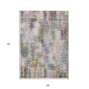 Homeroots 3' Inviting Green Gray And Purple Abstract Washable Indoor Outdoor Area Rug For Versatile Spaces 9' X 12' Polyester 587852