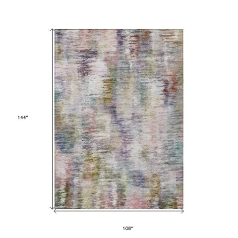 Homeroots 3' Inviting Green Gray And Purple Abstract Washable Indoor Outdoor Area Rug For Versatile Spaces 9' X 12' Polyester 587852