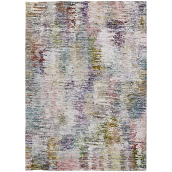 Homeroots 3' Inviting Green Gray And Purple Abstract Washable Indoor Outdoor Area Rug For Versatile Spaces 10' X 14' Polyester 587853