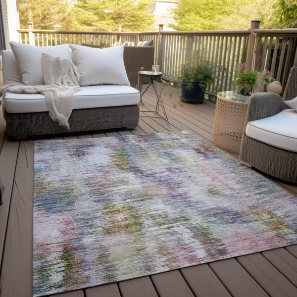 Homeroots 3' Inviting Green Gray And Purple Abstract Washable Indoor Outdoor Area Rug For Versatile Spaces 10' X 14' Polyester 587853