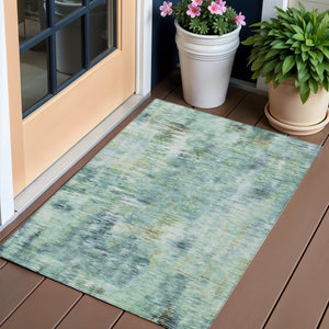 Homeroots 3' Inviting Green Gray And Purple Abstract Washable Indoor Outdoor Area Rug For Versatile Spaces 3' X 5' Polyester 587854