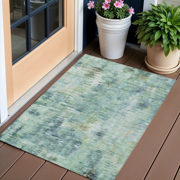 Homeroots 3' Inviting Green Gray And Purple Abstract Washable Indoor Outdoor Area Rug For Versatile Spaces 3' X 5' Polyester 587854