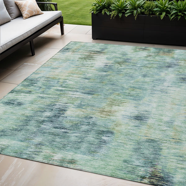 Homeroots 3' Inviting Green Gray And Purple Abstract Washable Indoor Outdoor Area Rug For Versatile Spaces 5' X 8' Polyester 587855