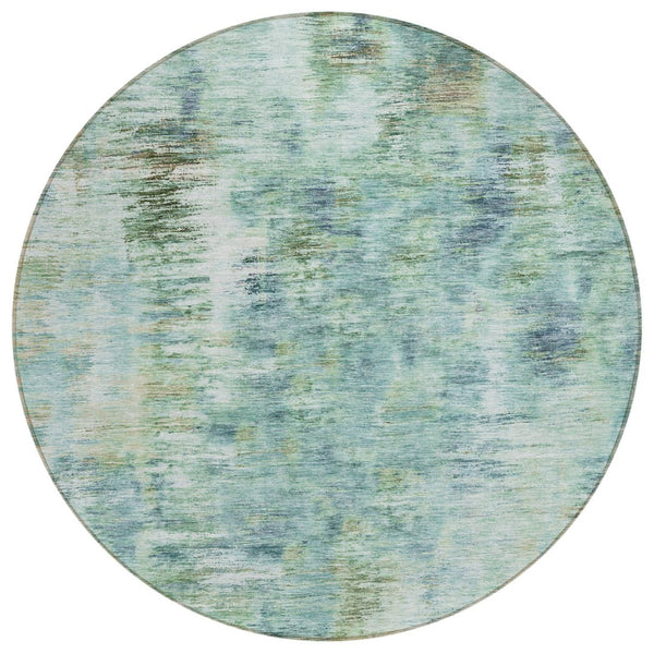 HomeRoots 5' Modern Abstract Indoor Outdoor Area Rug in Teal, Blue, Green & Ivory - Washable, Durable Design 8' Round 587856