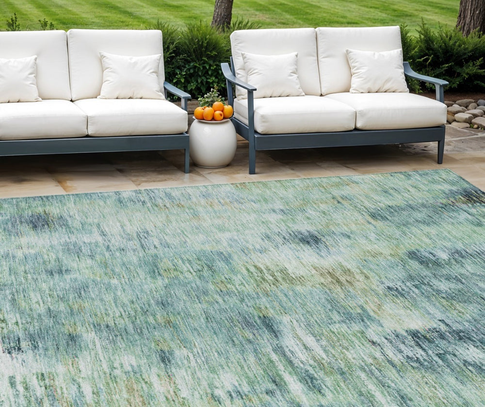 HomeRoots 9' Abstract Washable Area Rug in Teal, Blue, Green & Ivory – Durable, Stylish for Indoors & Outdoors 9' X 12' 587858