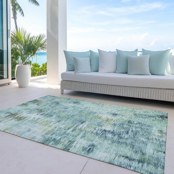 HomeRoots 9' Abstract Washable Area Rug in Teal, Blue, Green & Ivory – Durable, Stylish for Indoors & Outdoors 9' X 12' 587858