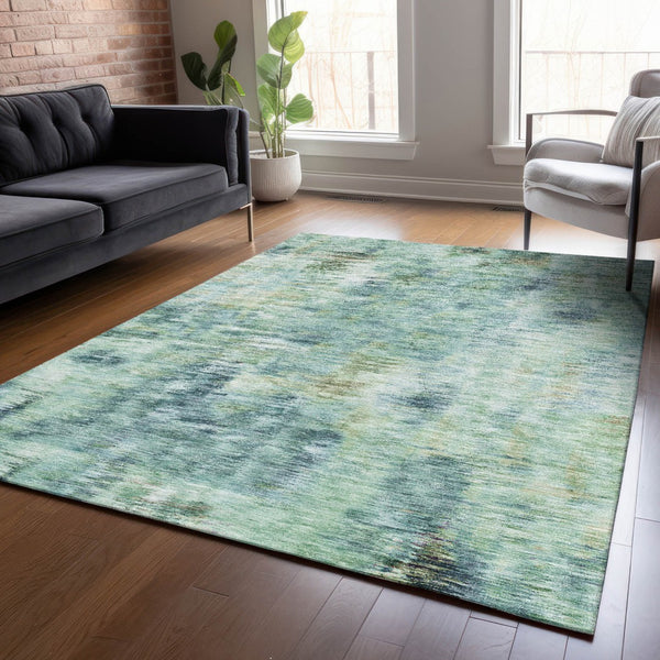 Homeroots 3' Inviting Green Gray And Purple Abstract Washable Indoor Outdoor Area Rug For Versatile Spaces 9' X 12' Polyester 587858