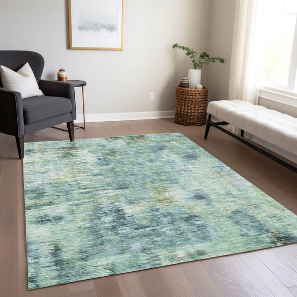 Homeroots 3' Inviting Green Gray And Purple Abstract Washable Indoor Outdoor Area Rug For Versatile Spaces 10' X 14' Polyester 587859