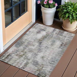 Homeroots 3' Inviting Green Gray And Purple Abstract Washable Indoor Outdoor Area Rug For Versatile Spaces 3' X 5' Polyester 587860