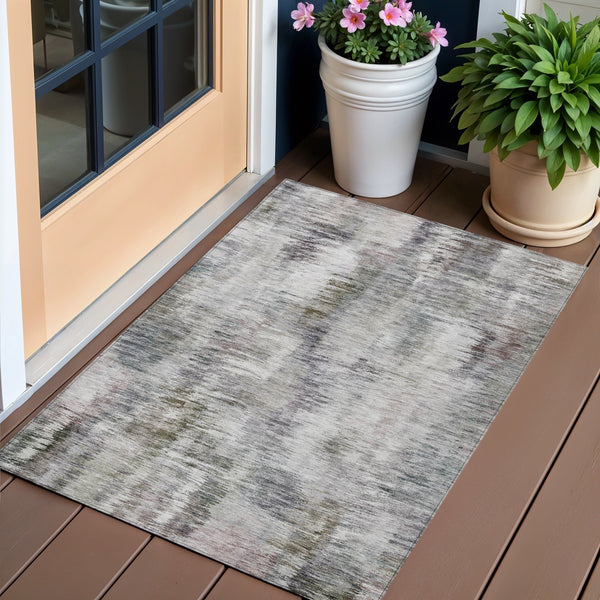 Homeroots 3' Inviting Green Gray And Purple Abstract Washable Indoor Outdoor Area Rug For Versatile Spaces 3' X 5' Polyester 587860