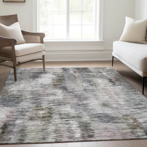 Homeroots 3' Inviting Green Gray And Purple Abstract Washable Indoor Outdoor Area Rug For Versatile Spaces 3' X 5' Polyester 587860