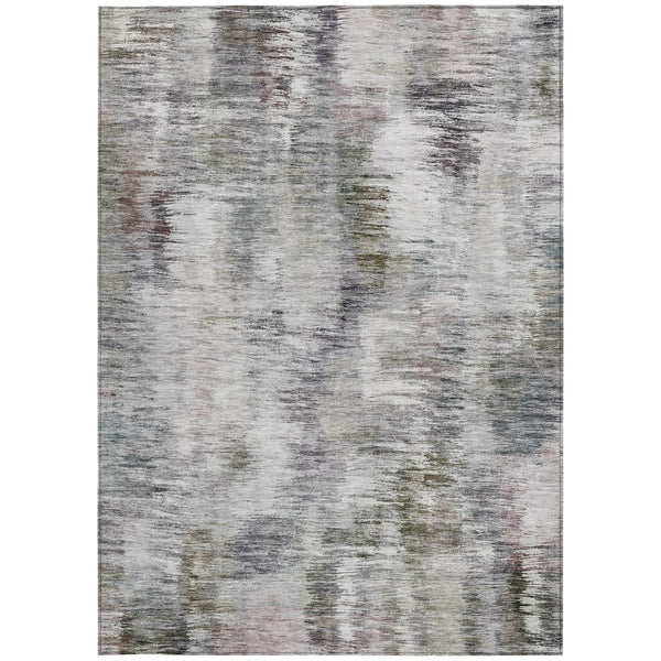 Homeroots 3' Inviting Green Gray And Purple Abstract Washable Indoor Outdoor Area Rug For Versatile Spaces 5' X 8' Polyester 587861
