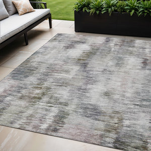 Homeroots 3' Inviting Green Gray And Purple Abstract Washable Indoor Outdoor Area Rug For Versatile Spaces 5' X 8' Polyester 587861