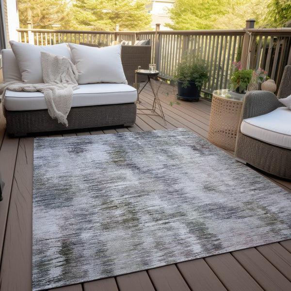 Homeroots 3' Inviting Green Gray And Purple Abstract Washable Indoor Outdoor Area Rug For Versatile Spaces 5' X 8' Polyester 587861