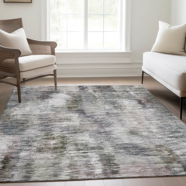 Homeroots 3' Inviting Green Gray And Purple Abstract Washable Indoor Outdoor Area Rug For Versatile Spaces 5' X 8' Polyester 587861