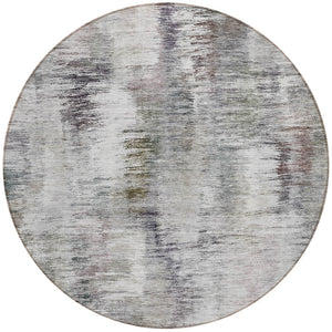 Homeroots 3' Inviting Green Gray And Purple Abstract Washable Indoor Outdoor Area Rug For Versatile Spaces 8' Round Polyester 587862