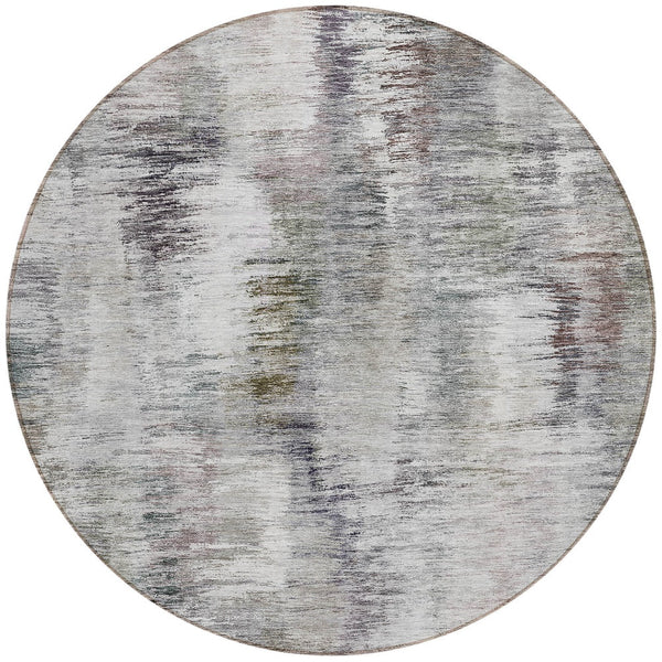 Homeroots 3' Inviting Green Gray And Purple Abstract Washable Indoor Outdoor Area Rug For Versatile Spaces 8' Round Polyester 587862