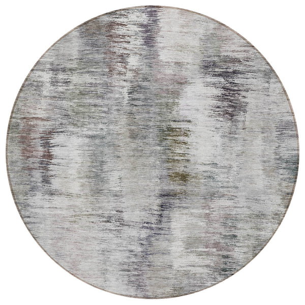 Homeroots 3' Inviting Green Gray And Purple Abstract Washable Indoor Outdoor Area Rug For Versatile Spaces 8' Round Polyester 587862
