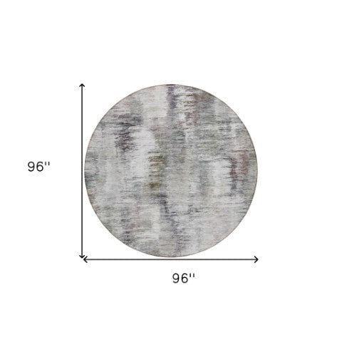 Homeroots 3' Inviting Green Gray And Purple Abstract Washable Indoor Outdoor Area Rug For Versatile Spaces 8' Round Polyester 587862