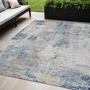 Homeroots 3' Denim Blue & Sky Blue Abstract Washable Area Rug For Indoor & Outdoor Spaces - Durable & Stylish 5' X 8' Polyester 587867