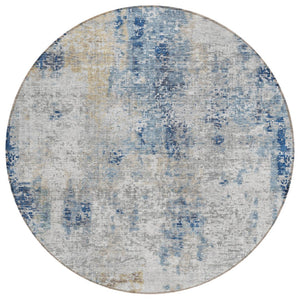 HomeRoots 5' Denim Blue and Sky Blue Abstract Area Rug - Modern, Washable, Durable for Indoor and Outdoor Use 8' Round 587868