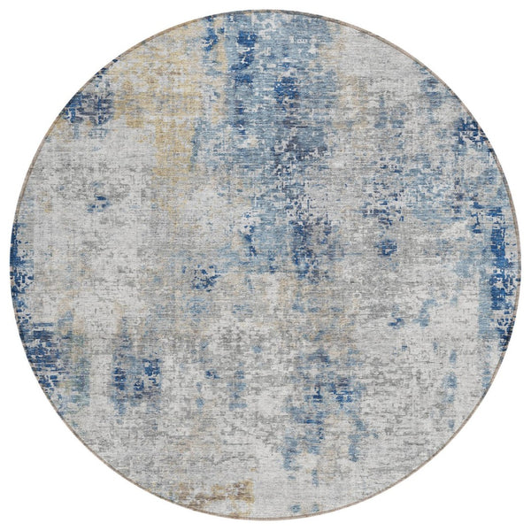 HomeRoots 5' Denim Blue and Sky Blue Abstract Area Rug - Modern, Washable, Durable for Indoor and Outdoor Use 8' Round 587868
