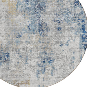 Homeroots 3' Denim Blue & Sky Blue Abstract Washable Area Rug For Indoor & Outdoor Spaces - Durable & Stylish 8' Round Polyester 587868