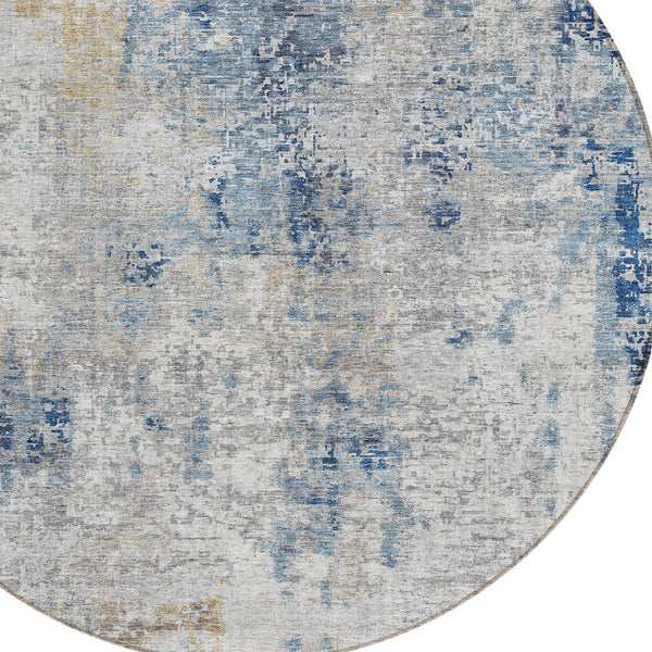 Homeroots 3' Denim Blue & Sky Blue Abstract Washable Area Rug For Indoor & Outdoor Spaces - Durable & Stylish 8' Round Polyester 587868