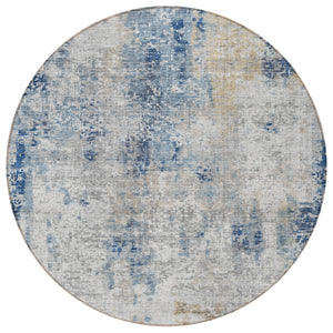 Homeroots 3' Denim Blue & Sky Blue Abstract Washable Area Rug For Indoor & Outdoor Spaces - Durable & Stylish 8' Round Polyester 587868