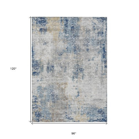 Homeroots 3' Denim Blue & Sky Blue Abstract Washable Area Rug For Indoor & Outdoor Spaces - Durable & Stylish 8' X 10' Polyester 587869
