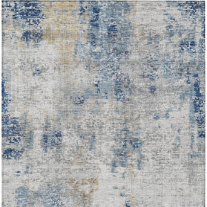 Homeroots 3' Denim Blue & Sky Blue Abstract Washable Area Rug For Indoor & Outdoor Spaces - Durable & Stylish 9' X 12' Polyester 587870