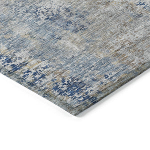 Homeroots 3' Denim Blue & Sky Blue Abstract Washable Area Rug For Indoor & Outdoor Spaces - Durable & Stylish 9' X 12' Polyester 587870
