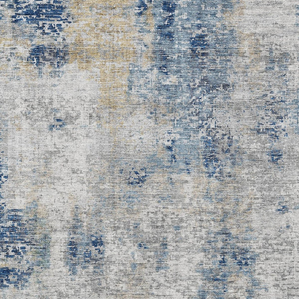 Homeroots 3' Denim Blue & Sky Blue Abstract Washable Area Rug For Indoor & Outdoor Spaces - Durable & Stylish 9' X 12' Polyester 587870